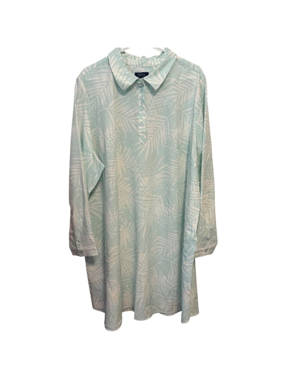 Denim & Co Beach Womens 3X Mint Green Tropical Print Long Sleeve cover up dress